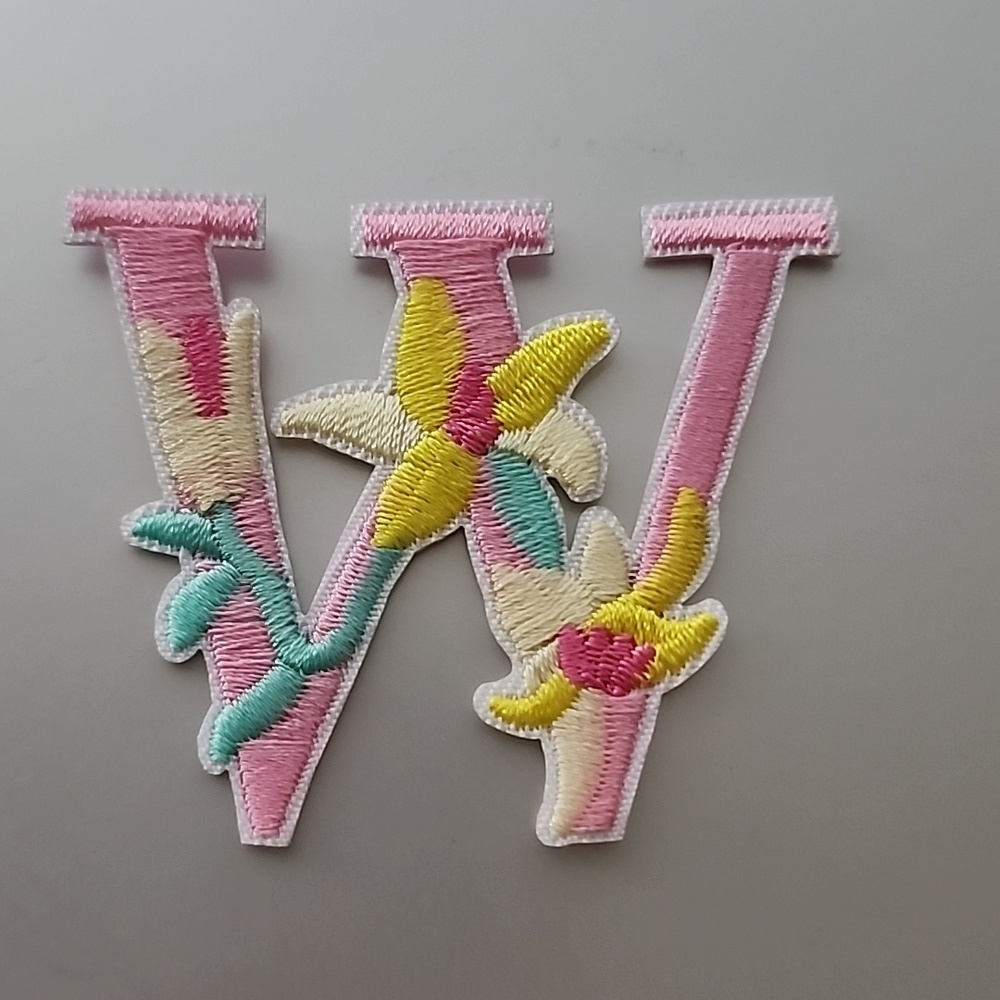 "W" EMBROIDERED IRON ON FLOWER LETTER #1